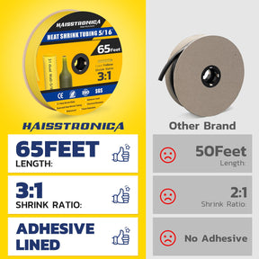 Haisstronica 5/16" yellow flame-resistant heat shrink tubing, 65 feet, 3:1 ratio, built for rugged industrial environments.