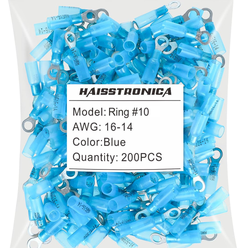 Heat Shrink Wire Connector AWG 22-10 #10, 1/4", 5/16", 3/8" 50PCS/100PCS/200PCS - Ring Terminals (Bagged)