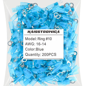 Heat Shrink Wire Connector AWG 22-10 #10, 1/4", 5/16", 3/8" 50PCS/100PCS/200PCS - Ring Terminals (Bagged)