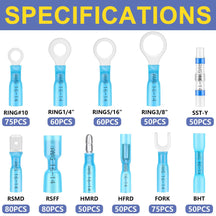 Haisstronica marine heat shrink connectors with 3/8", 5/16", and #10 rings, corrosion-resistant for harsh environments.