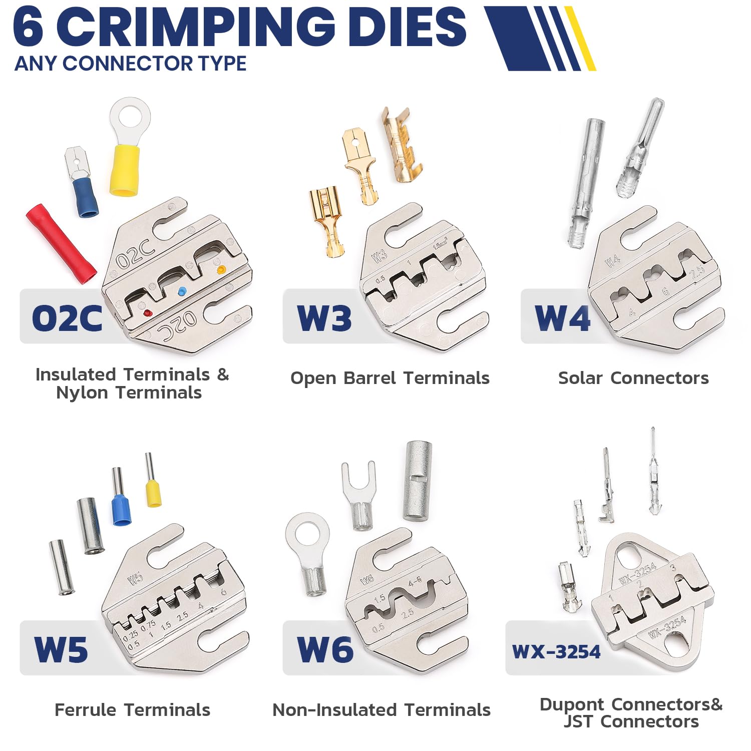 6PCS Ratcheting Wire Dies Tool With Wire Stripper Set