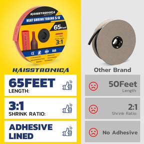Haisstronica red heat shrink tubing (5/8", 65ft) – 3:1 ratio, waterproof, and chemical-resistant for industrial use.