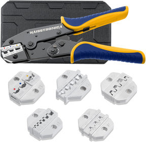 Haisstronica crimping die set, 5 metal dies labeled B-F, 12-19 NT to 16-36 specs, hexagonal precision design for terminals.
