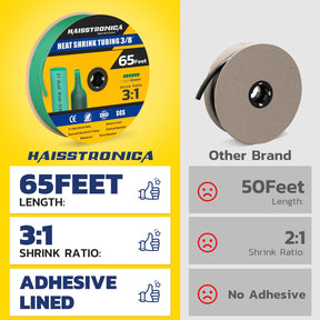 Haisstronica waterproof shrink tubing (3/8", green, 65ft) – 3:1 ratio and chemical-resistant for marine applications.