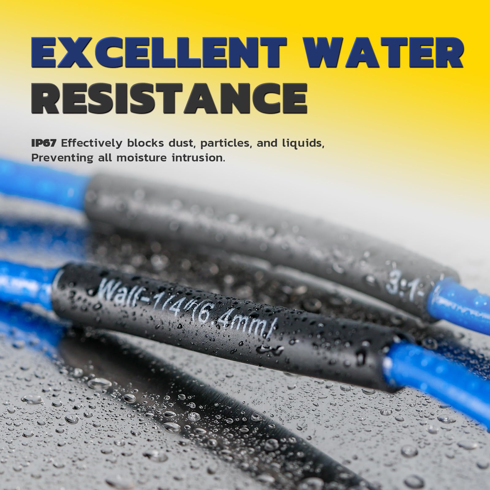 Haisstronica IP67 waterproof heat shrink tubing blocking dust and moisture for outdoor electrical applications.