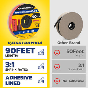 Haisstronica 3/32" red dual-wall heat shrink tubing, 90 feet, 3:1 ratio, built for high-temperature environments.