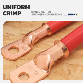 Haisstronica battery crimper delivers uniform crimps for tighter connections on 1/0-8 AWG battery lugs.