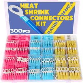 Haisstronica waterproof heat shrink connectors kit (300pcs), adhesive-lined tubing for durable, weatherproof wire joints.