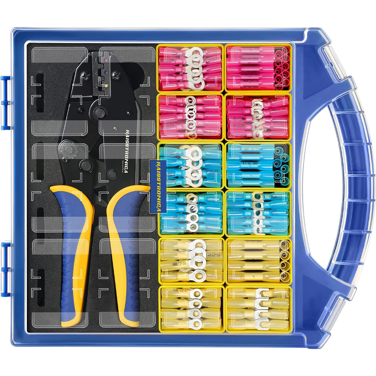 Haisstronica wire crimping kit, blue case with color-coded terminal AWG 12-16, portable professional tools