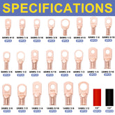 Haisstronica copper crimp connectors bundle: 8AWG-1AWG terminals in #10, 1/4’’, 5/16’’, 3/8’’, 1/2’’ sizes, 60PCS total for heavy-duty use.