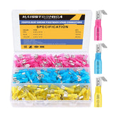 Haisstronica heat shrink spade connectors (200pcs) with piggyback design, color-coded for 22-10AWG wires, marine-grade waterproofing.