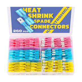 Haisstronica shrink wrap wire connectors kit (260pcs), ideal for industrial, automotive, and marine electrical repairs.