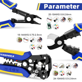 Automatic cable stripping tool parameters: Haisstronica handles 24-10AWG wires (0.5-2.6mm) for versatile applications.