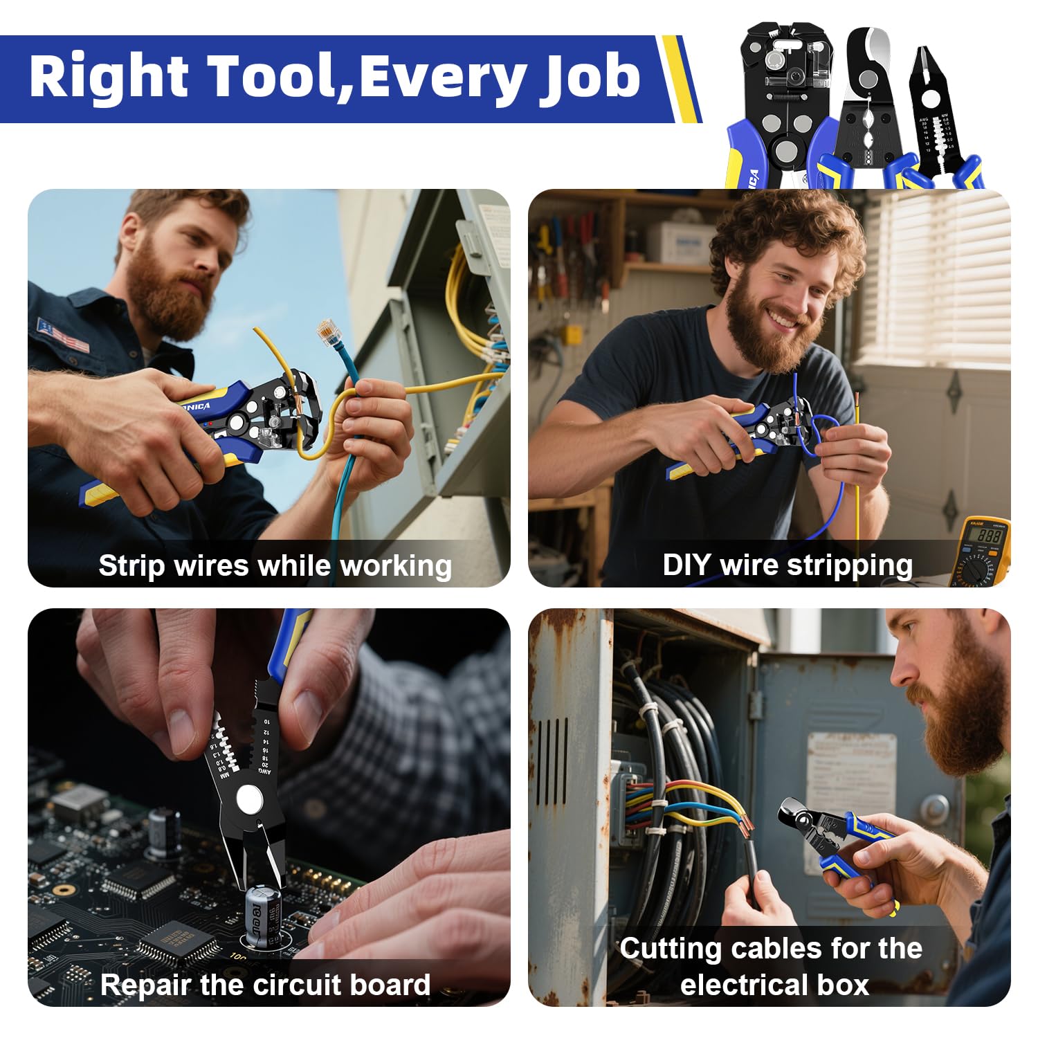 Universal wire stripping tool by Haisstronica: Ideal for DIY projects, circuit repairs, and electrical box maintenance.