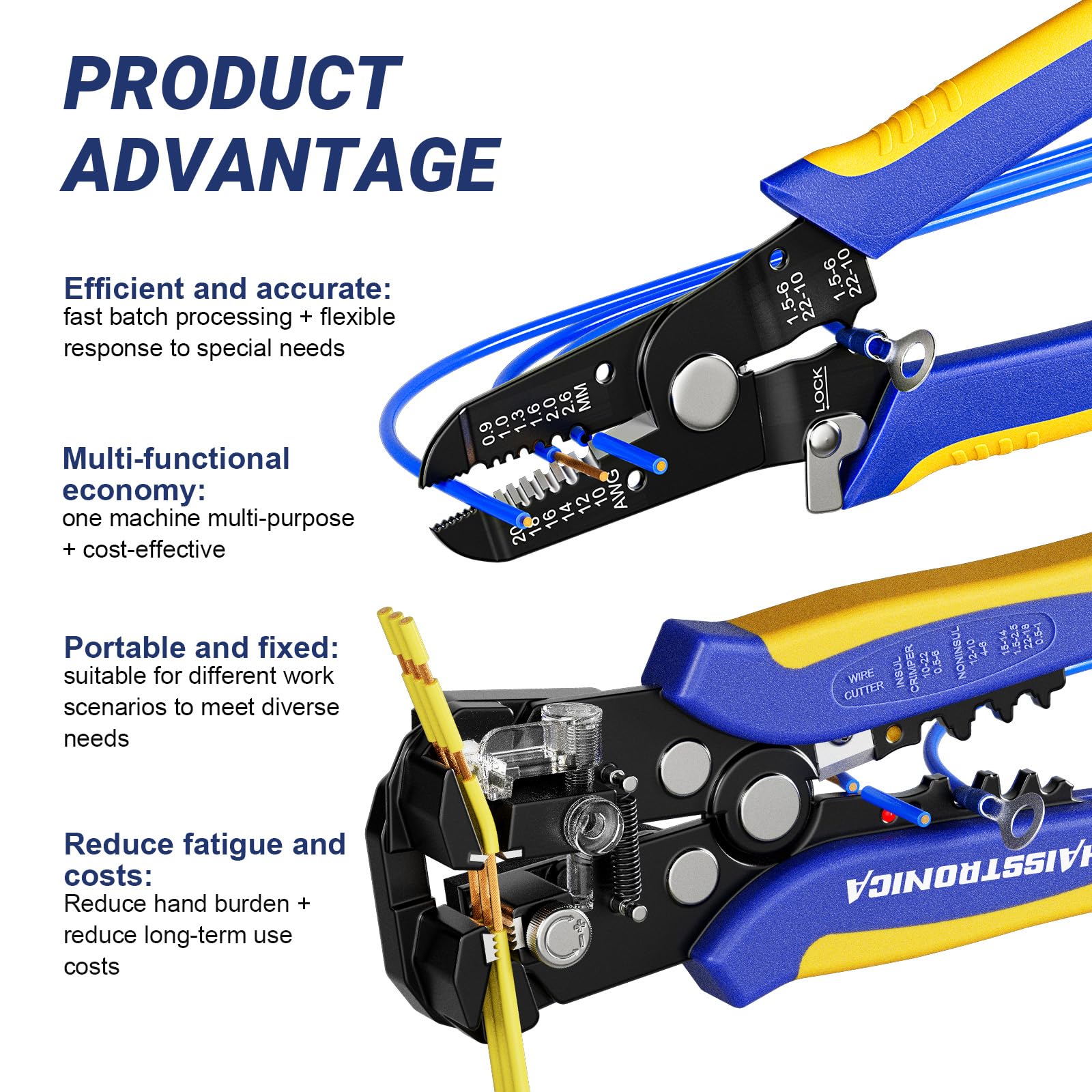 Universal wire stripping tool advantages: Haisstronica's multi-functional design reduces fatigue and costs in diverse work scenarios.